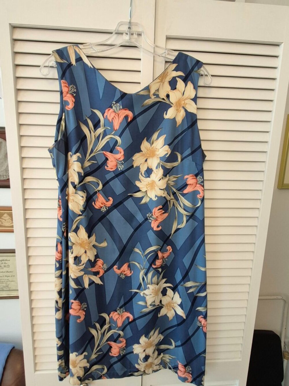 Caribbean Joe tropical print blue floral sheath dress size L